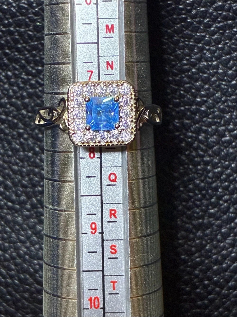 Sterling Silver Cryo Crush Blue Square Halo Ring with Filigree Shoulders